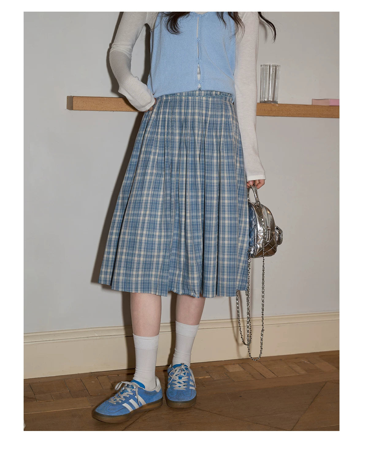 XUJING High Waist Drape Plaid Skirt