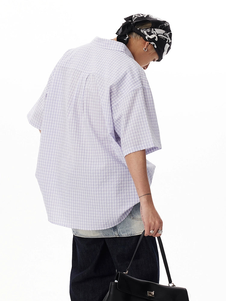 CoosRetro Embroidered Plaid Versatile Short Sleeve Shirt