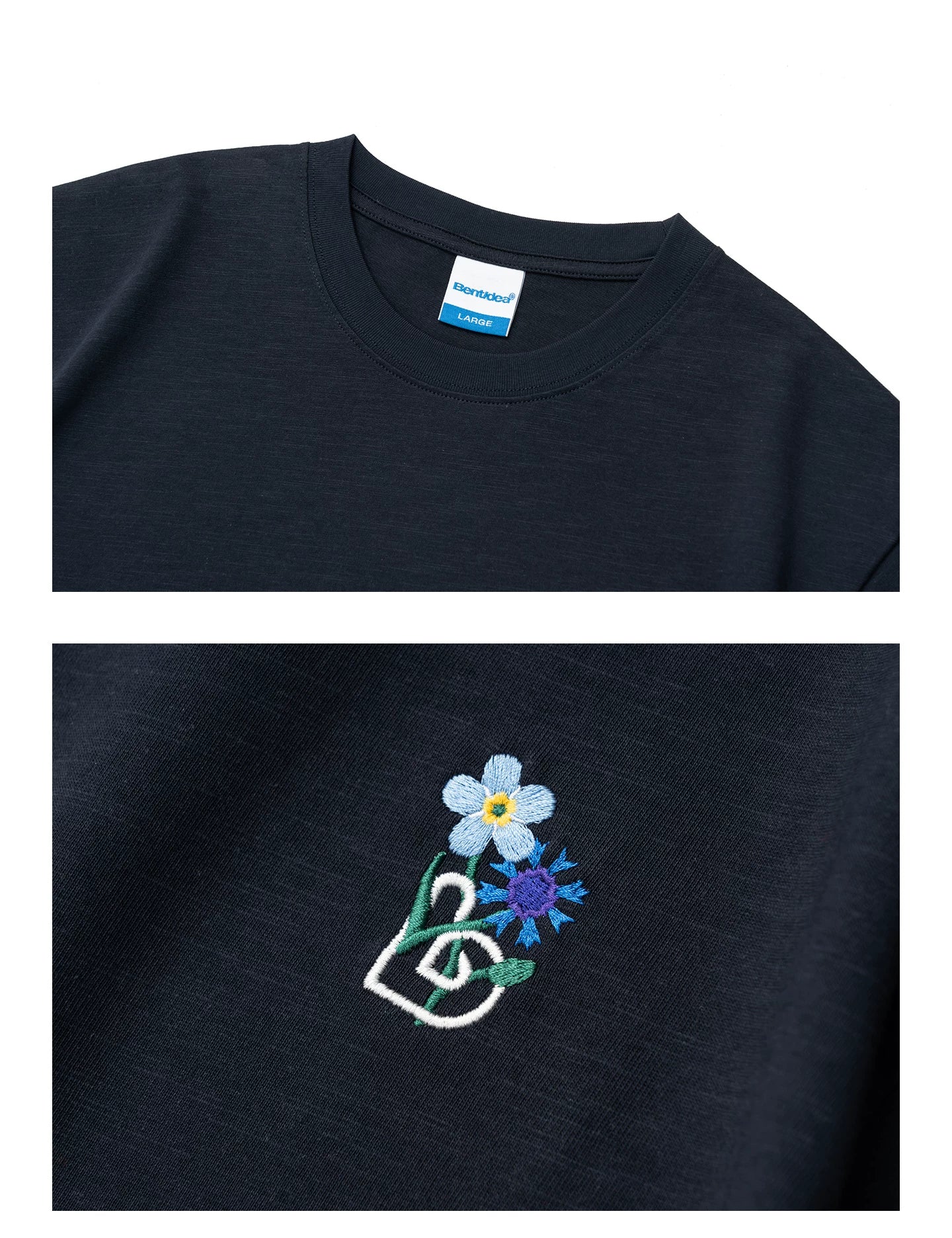 BENT IDEA Bouquet Embroidery Thickened Casual Versatile Tee