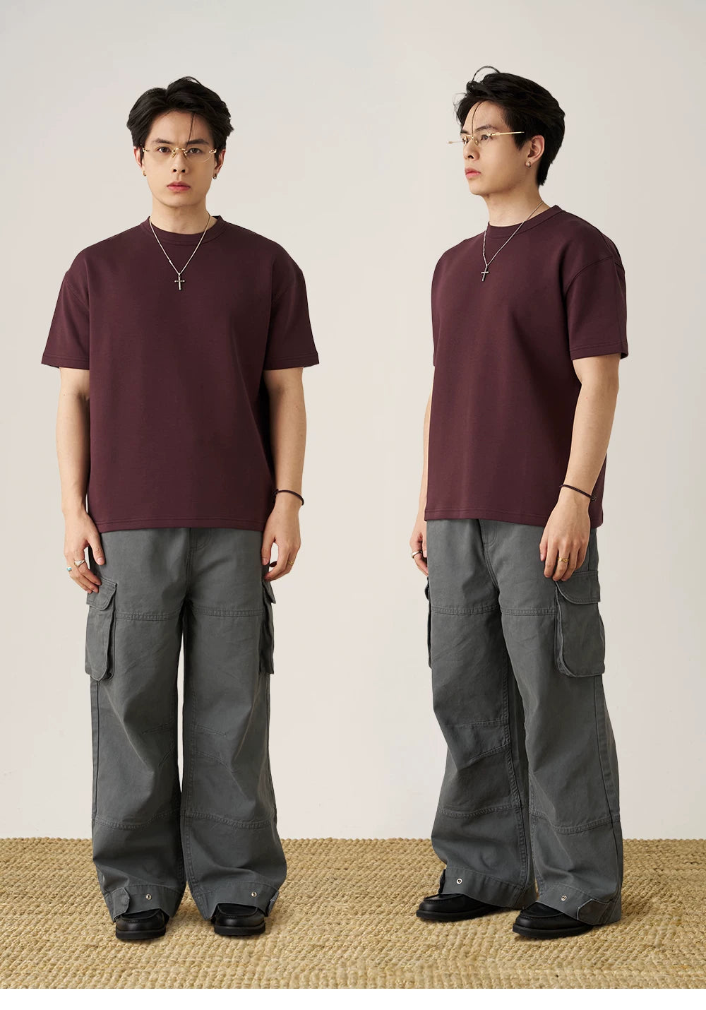 GOODLIVEABLE Simple Slightly Loose Small Neckline Tee