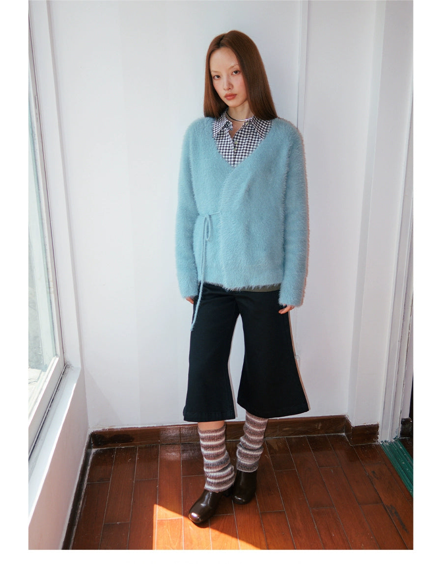 FUNKYFUN Lace-up Cardigan V-neck Sweater Jacket