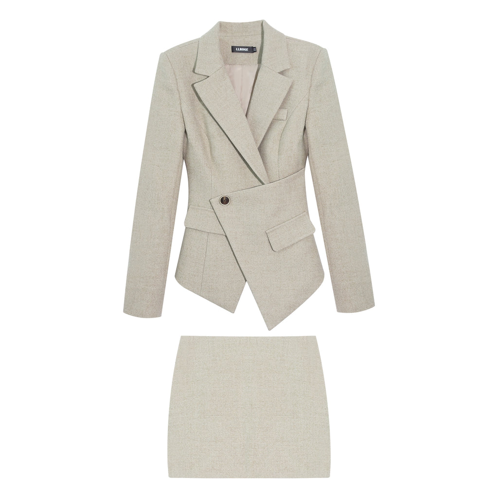 LLROGE Temperament Woolen Blazer Suit Skirt Suit