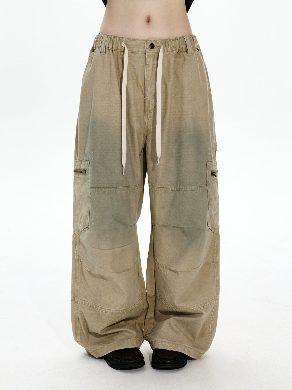 A+WF Retro Made Old Dirty Stained Pleated Overalls