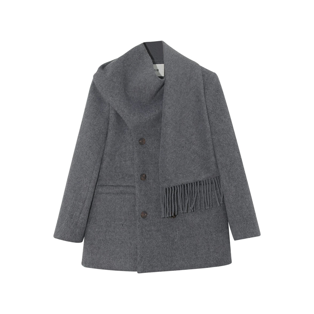 Wildberry Scarf Collar Double-breasted Medium and Long Wool Jacket