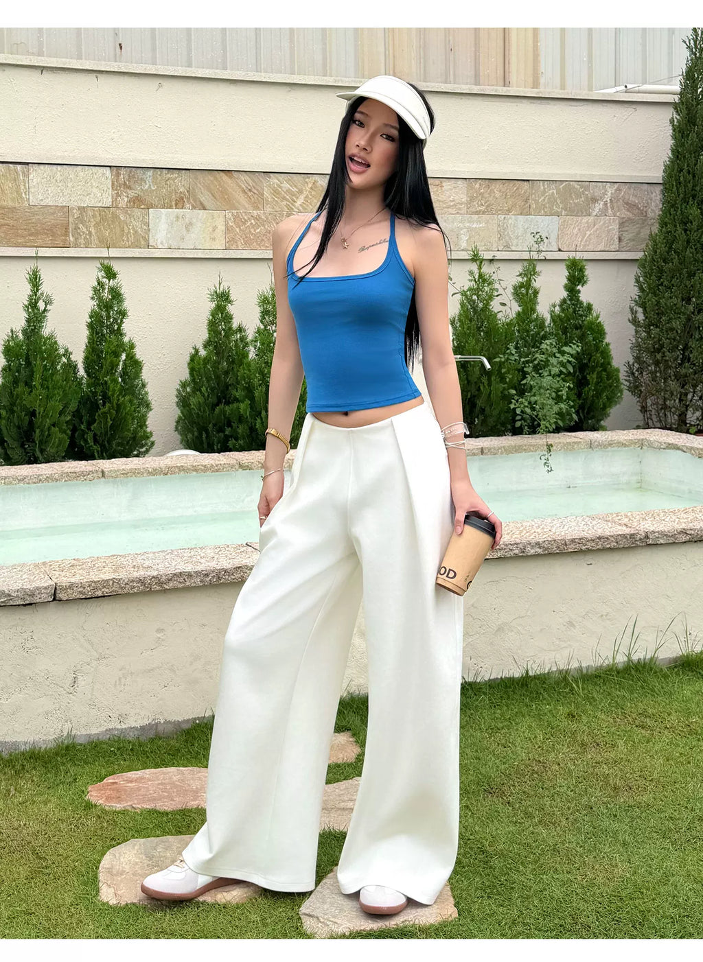Audwyn Skinny Pleated Wide Leg Pants