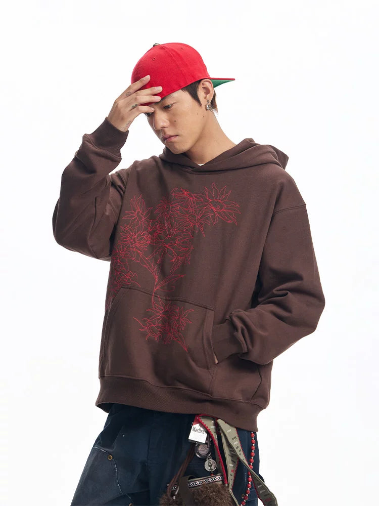 CoosRetro Line Embroidery Contrasting Hooded Sweater