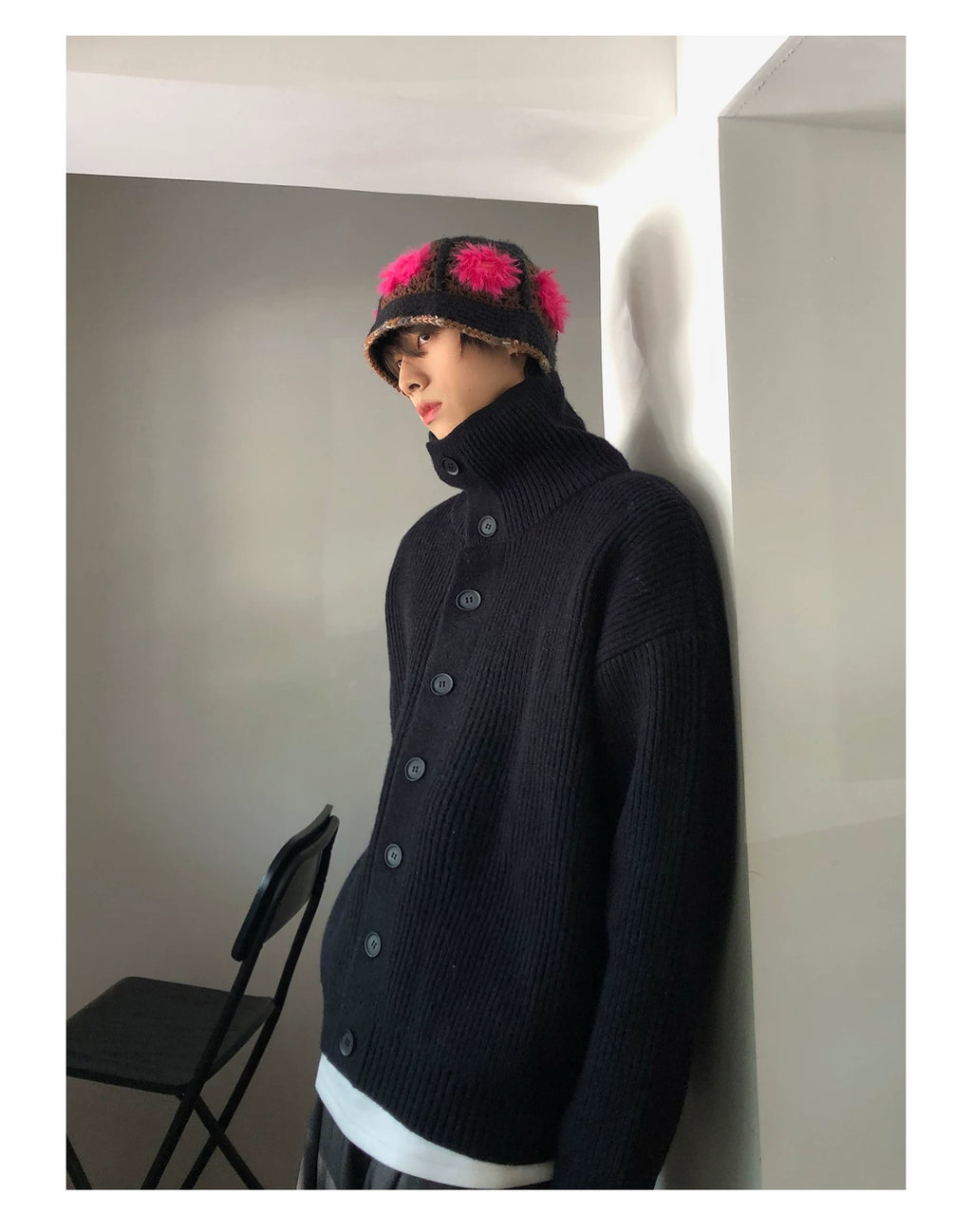 TERRAINCOGNITA Turtleneck Button-down Casual Loose-fitting Sweater