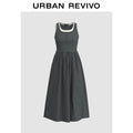 URBAN REVIVO Stitching Fake Two-piece Contrasting Sleeveless Dress