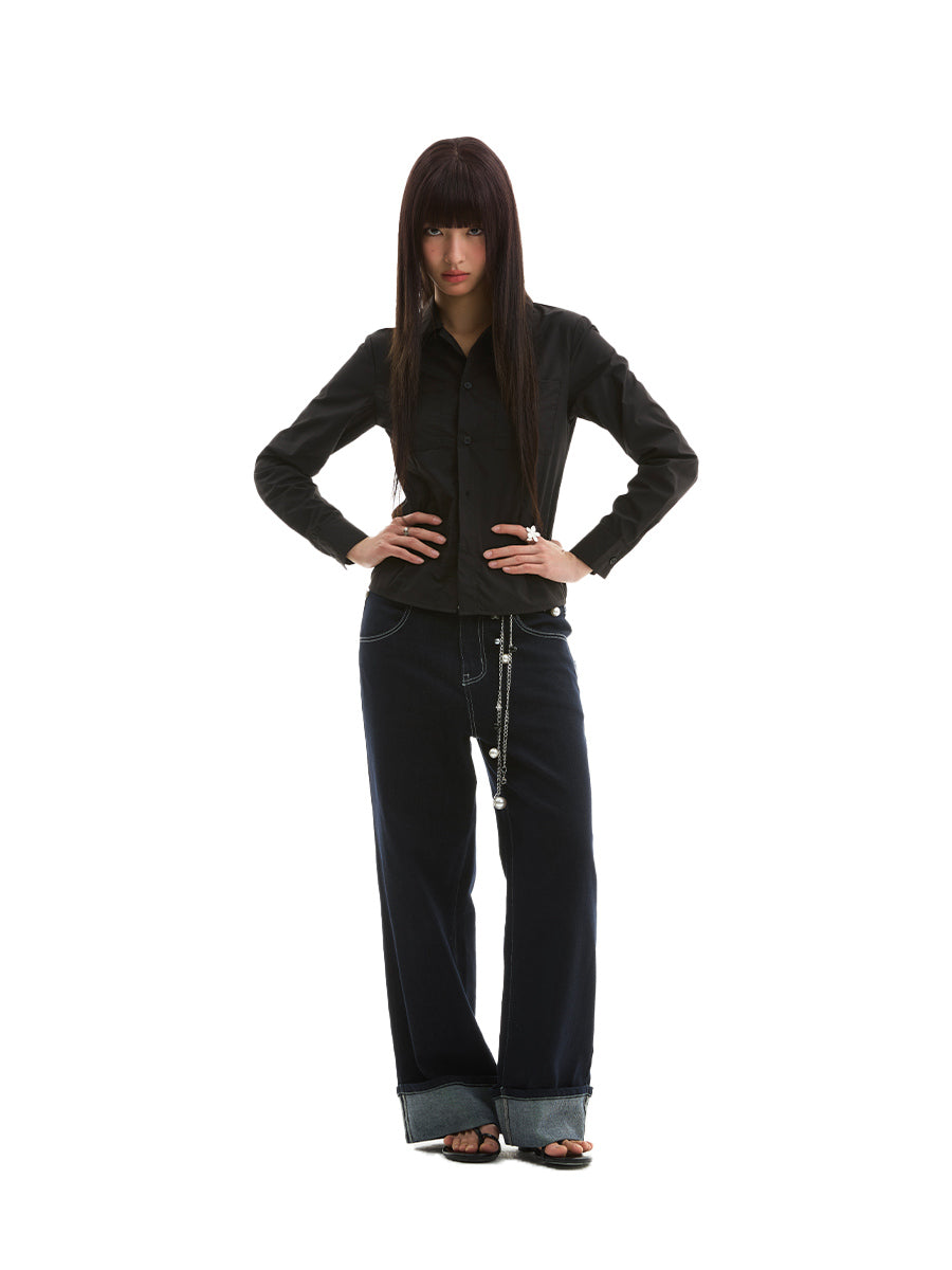 FUNKYFUN Waist Design Fit Long-sleeved Shirt