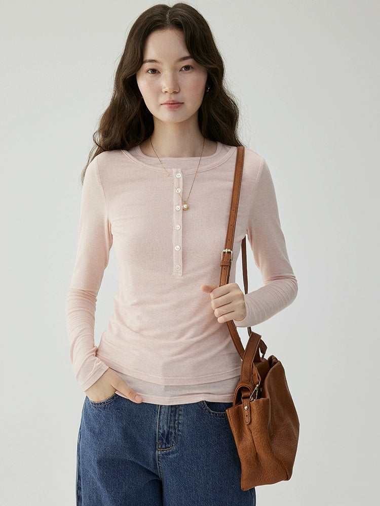 VOOE Fake Two Pieces Sweet Slim Primer Long Sleeve