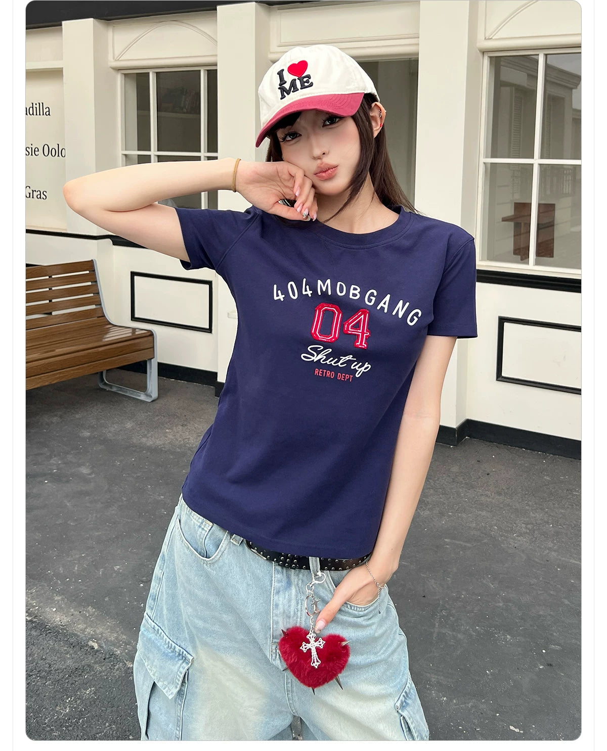 404MOB Retro Sticker Embroidered Versatile and Slim Tee