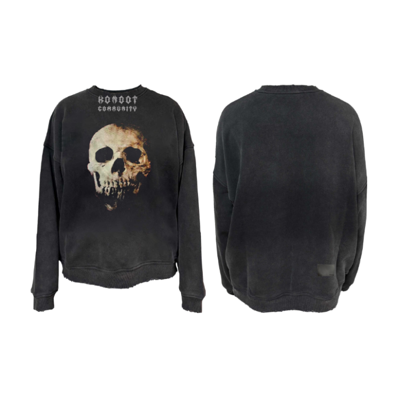 KONOOT Skull Print Crew Neck Sweater