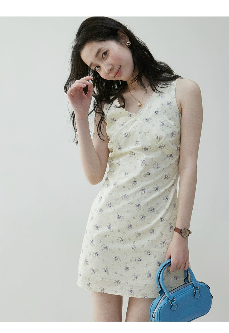 VOOE V Neck Floral Waist Strap Dress