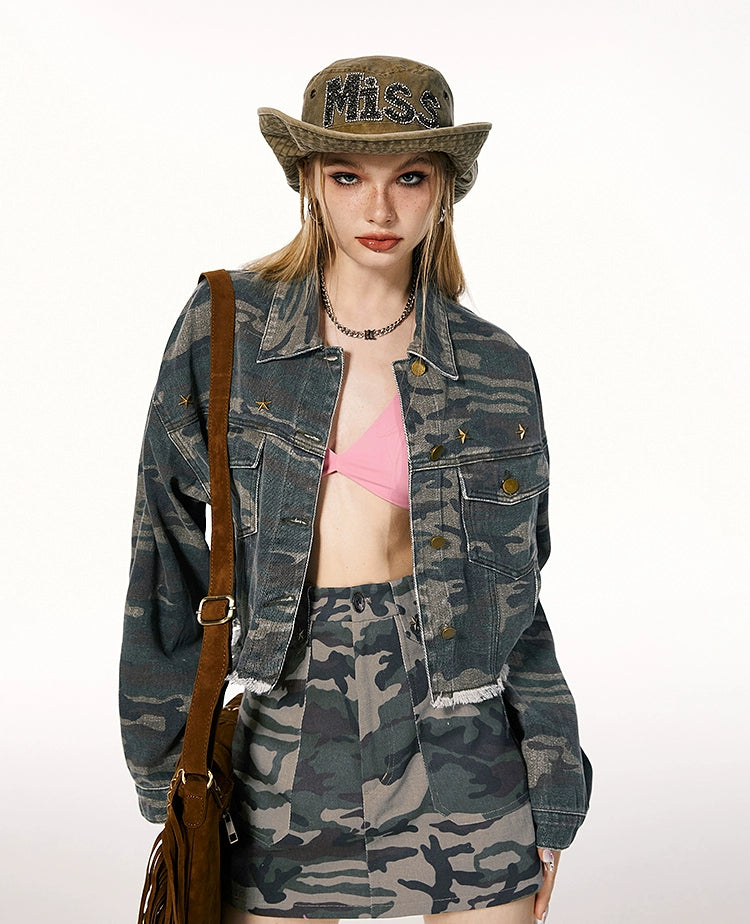 IMONE Classic Camo Vintage Loose Denim Jacket