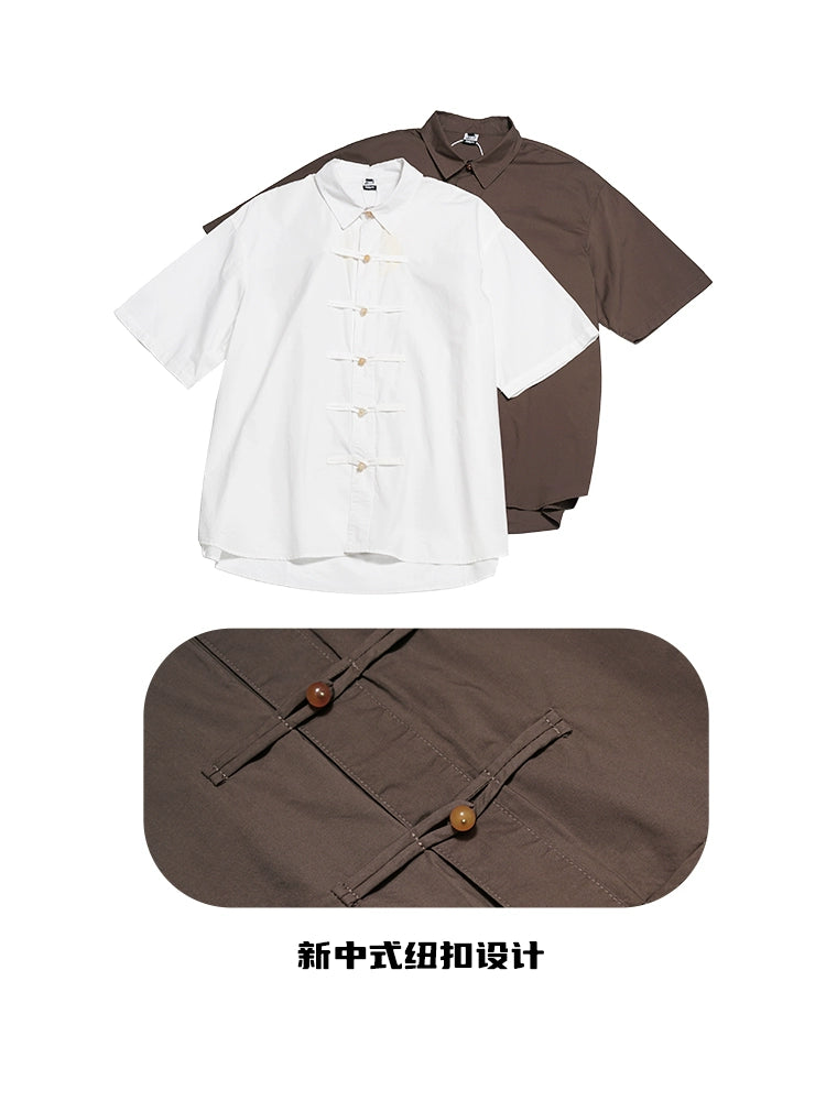 STILLYOU New Chinese Retro Jewel Button Short Sleeve Shirt