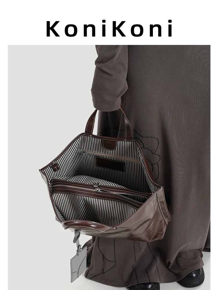 KoniKoni Leather Niche Large Capacity Shoulder Messenger Bag
