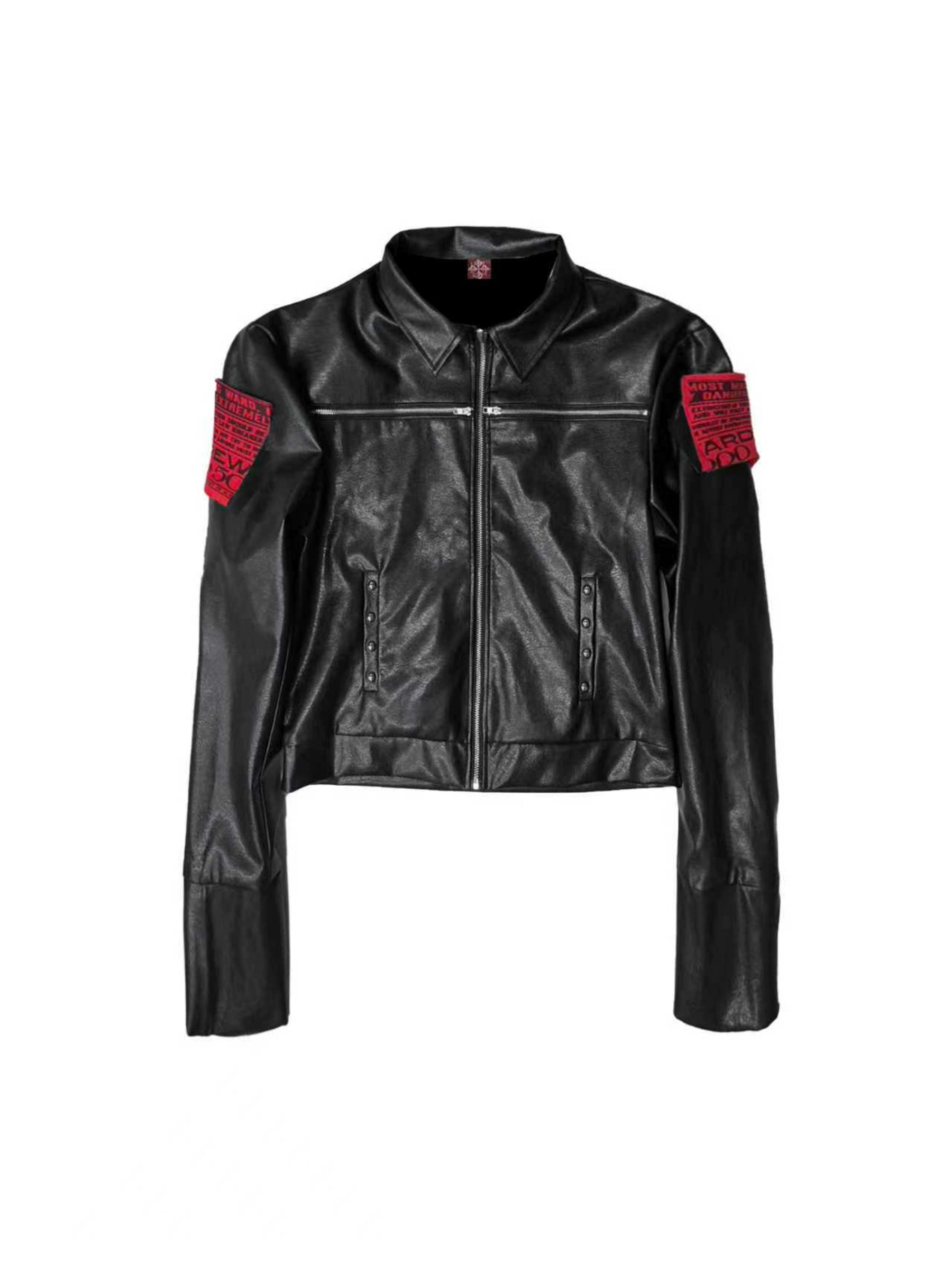 DETW Sticker Embroidered Locomotive Style Short Zipper Jacket