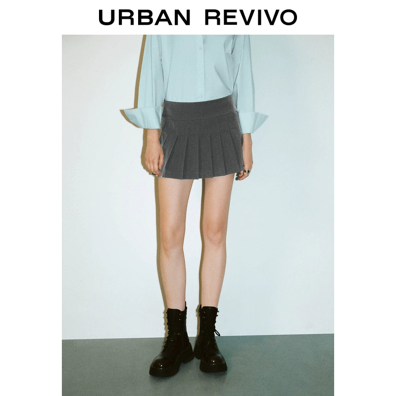 URBAN REVIVO Age-reducing College Short A-shaped Pleated Skirt