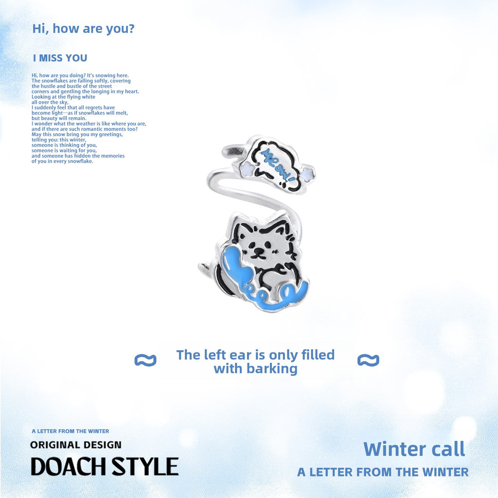 DOACH Winter Call Puppy Kitten Ear Hanging No Pierced Earrings