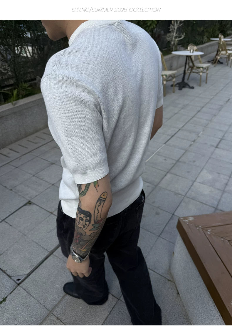 WANNA LAB Skull Knife Fork Spoon Jacquard Pattern Front Shoulder Tee