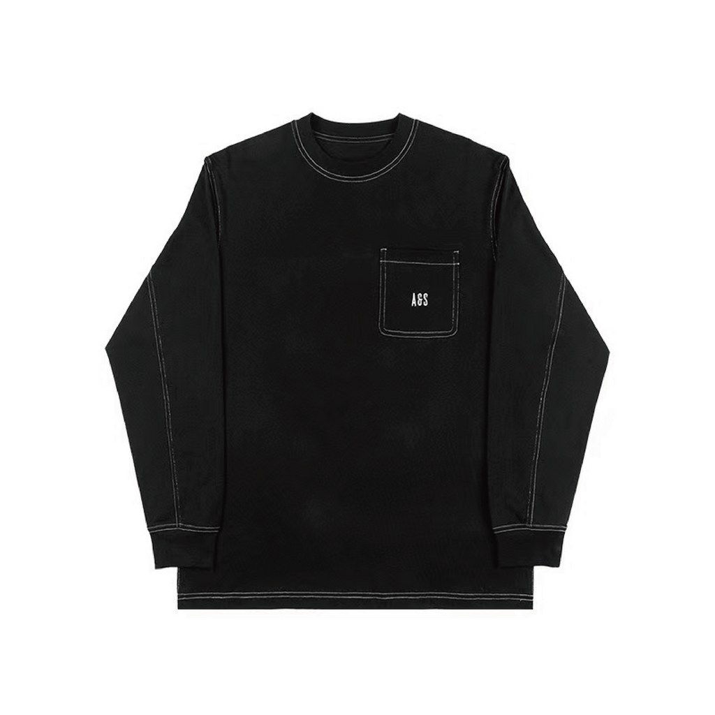 AVENUESON Crew Neck Loose Letter LOGO Pocket Long Sleeve