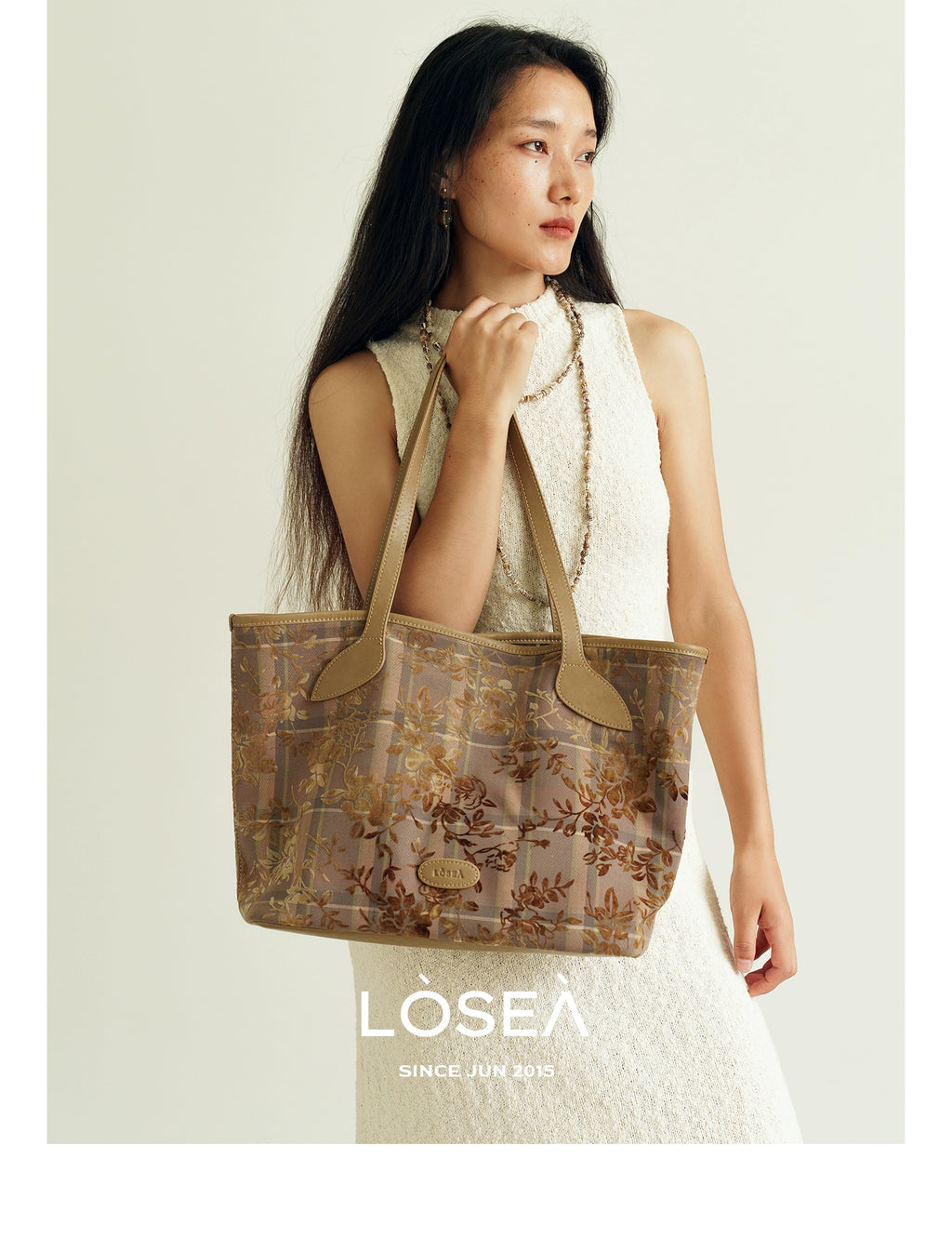 LOSEA Lu Xi All Things Grow Tie-dye flocking large-capacity tote bag