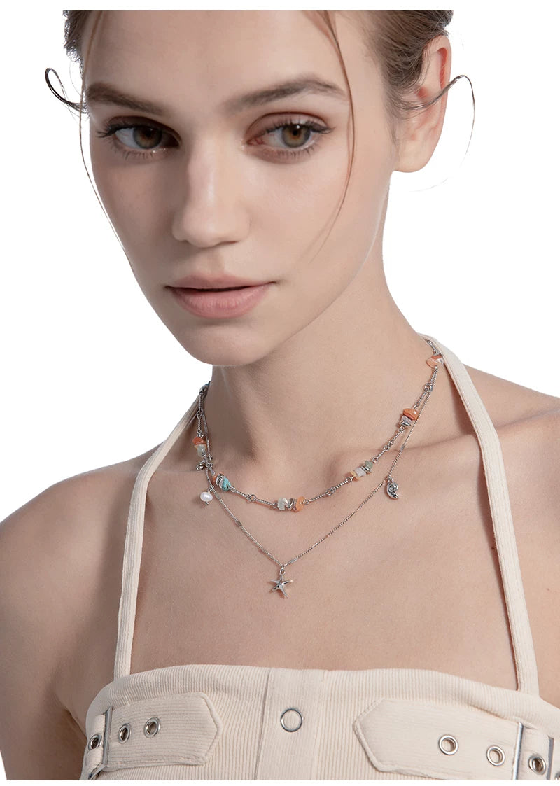 MASW Gravel Double Stacked Detachable Star Pendant Necklace