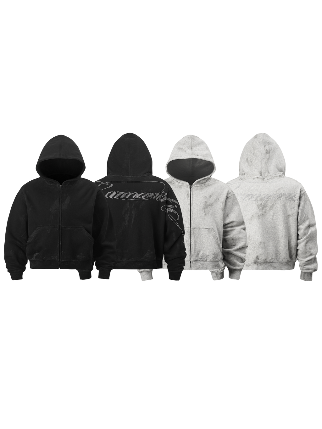 KARMANISTIC Vintage Loose Hot Diamond Zip Hooded Sweater