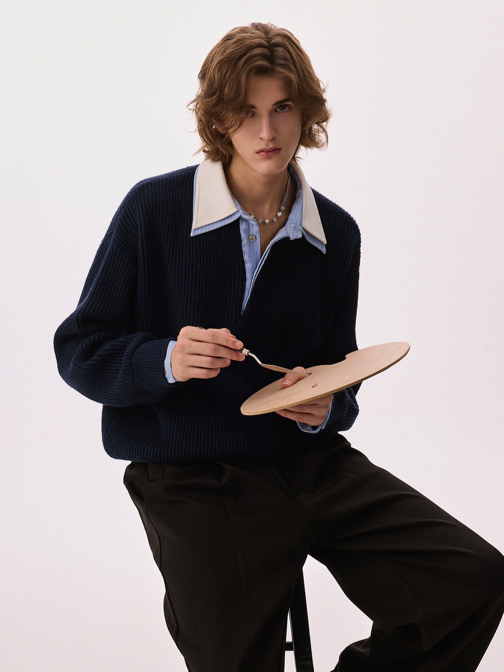 CHOR POLO Collar Casual Simple Versatile Knitted Sweater