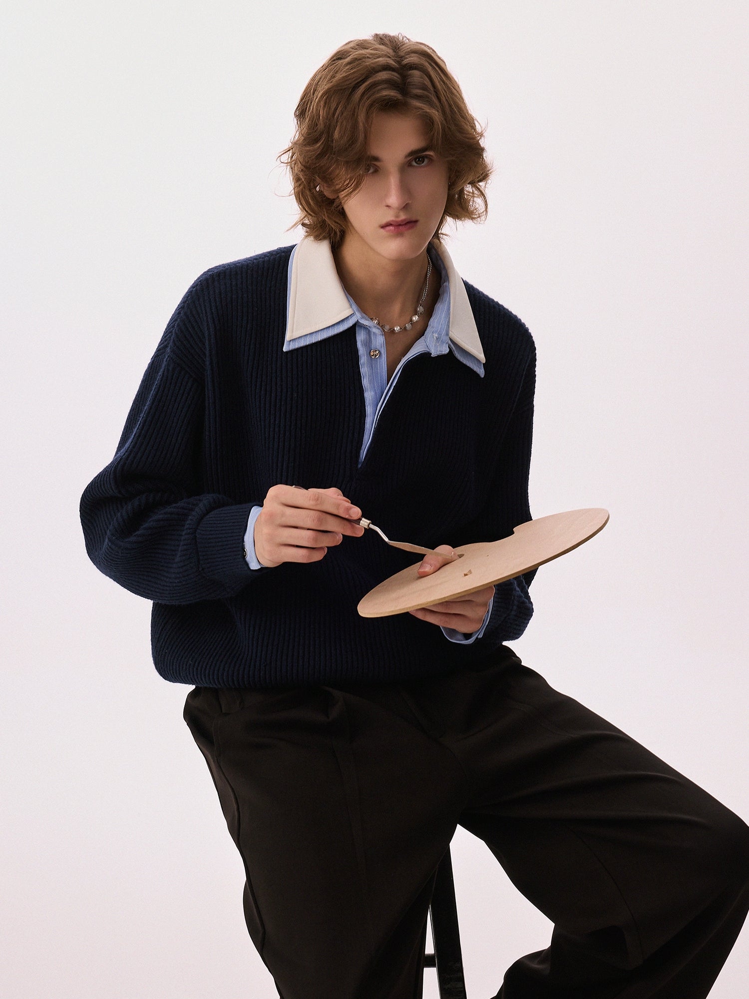 CHOR POLO Collar Casual Simple Versatile Knitted Sweater