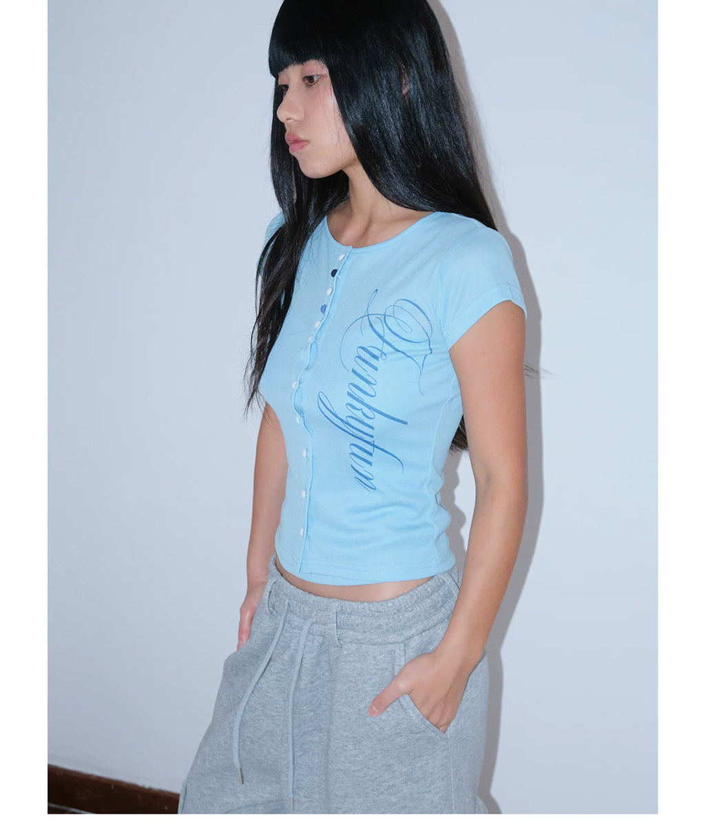 FUNKYFUN Retro Contrasting Color Multi-button Cardigan Tee