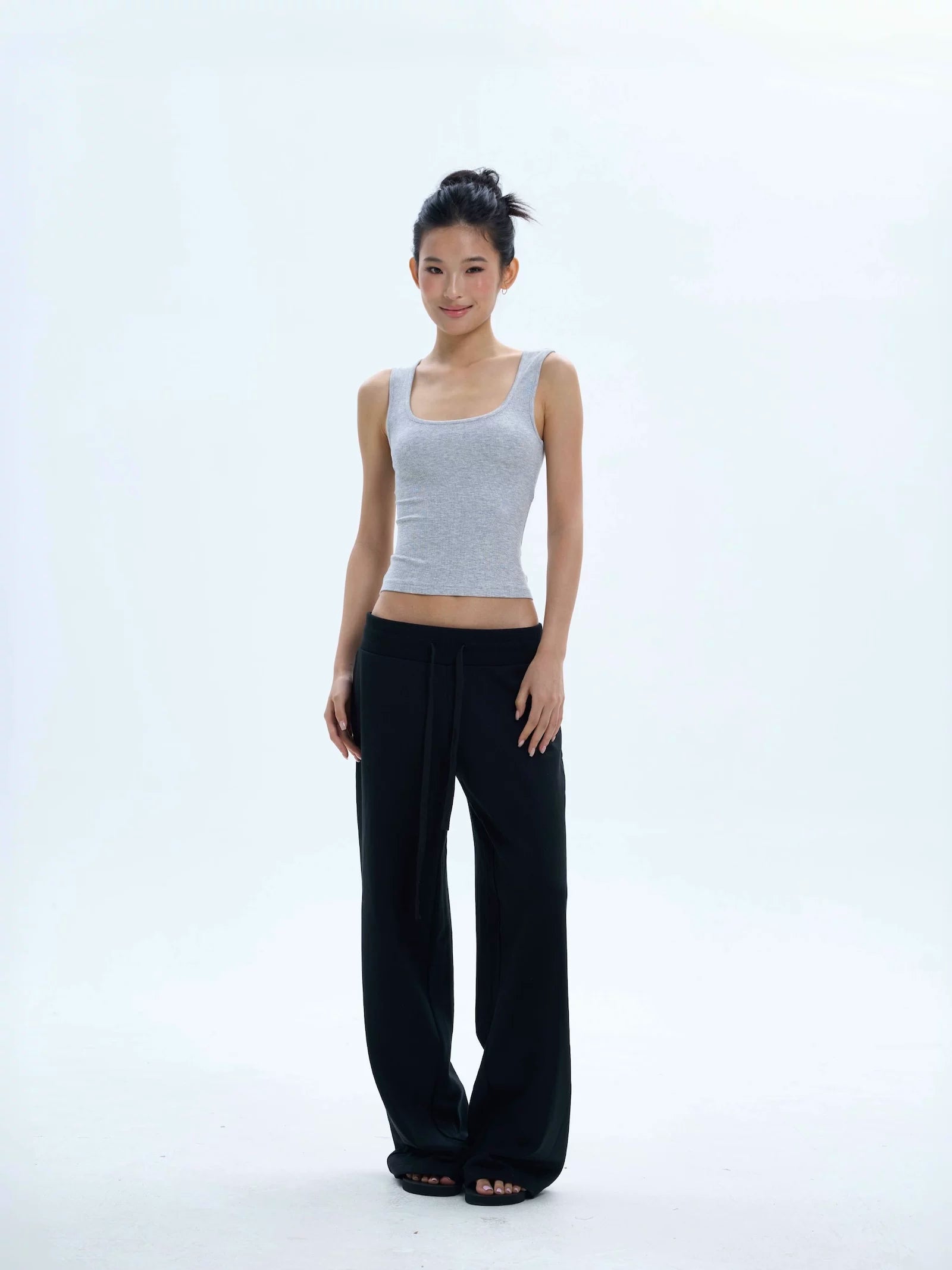 Veryrareme Low Waist Ribbed Wide Waist Drawstring Sweatpants
