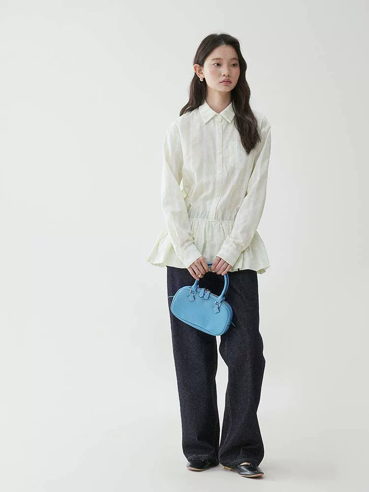 VOOE Contrast Striped Lapel Waist Shirt