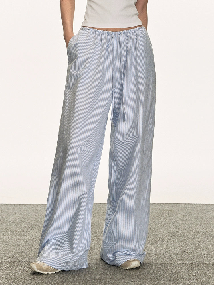 Anna Aneae Vertical Striped Elastic Waist Casual Pants