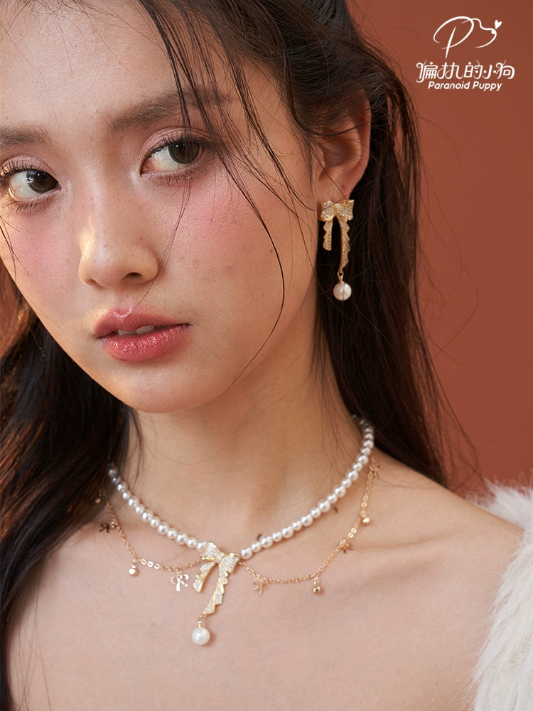 ParanoidP Bow Pearl Fringed Necklace