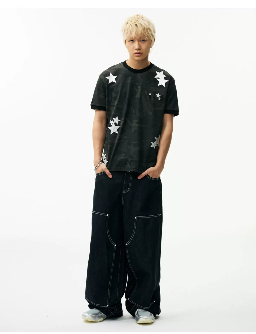 MEDM Camouflage Stars Lazy Embroidery Loose Tee
