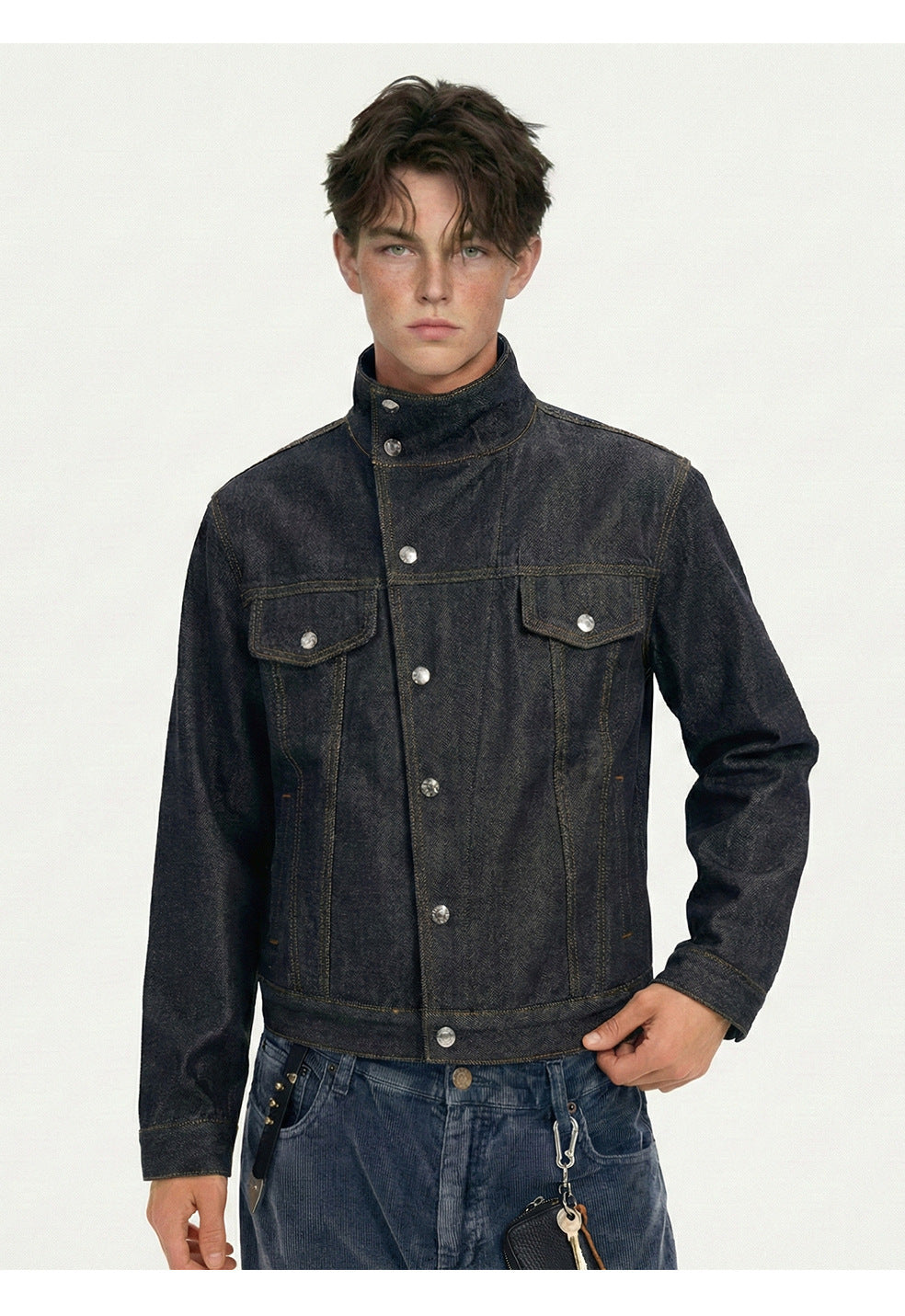 MADEEXTREME Stand-up Collar Casual Denim Jacket
