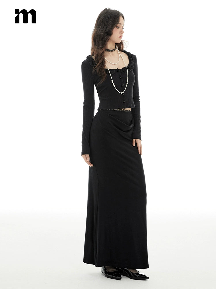 Imone Stitching Lace Pleated Fishtail Skirt
