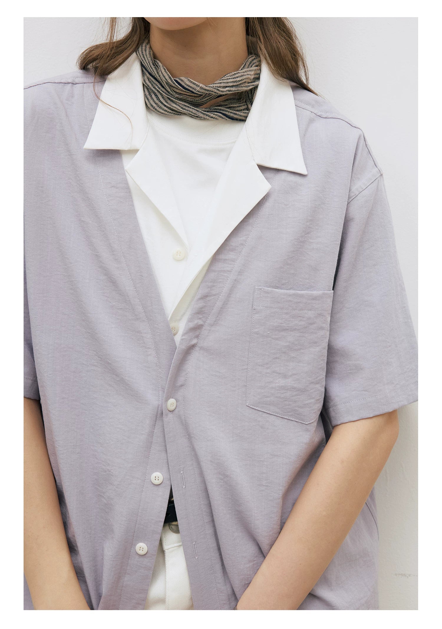 LR Contrast Double Neck Anti-Wrinkle Short Sleeve Shirt