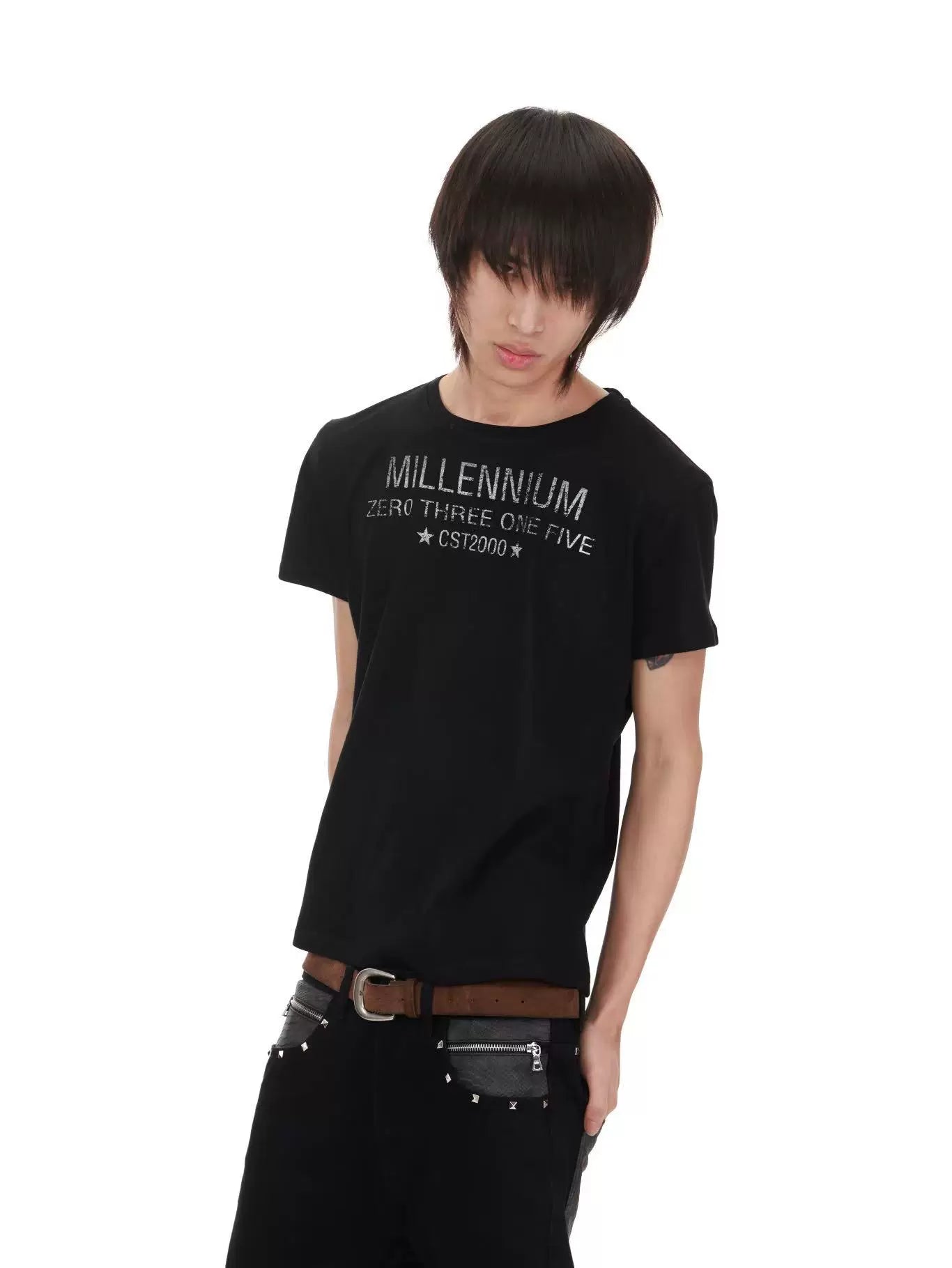 DETW Dark Pattern Five-star Destruction Slogan Front Shoulder Tee