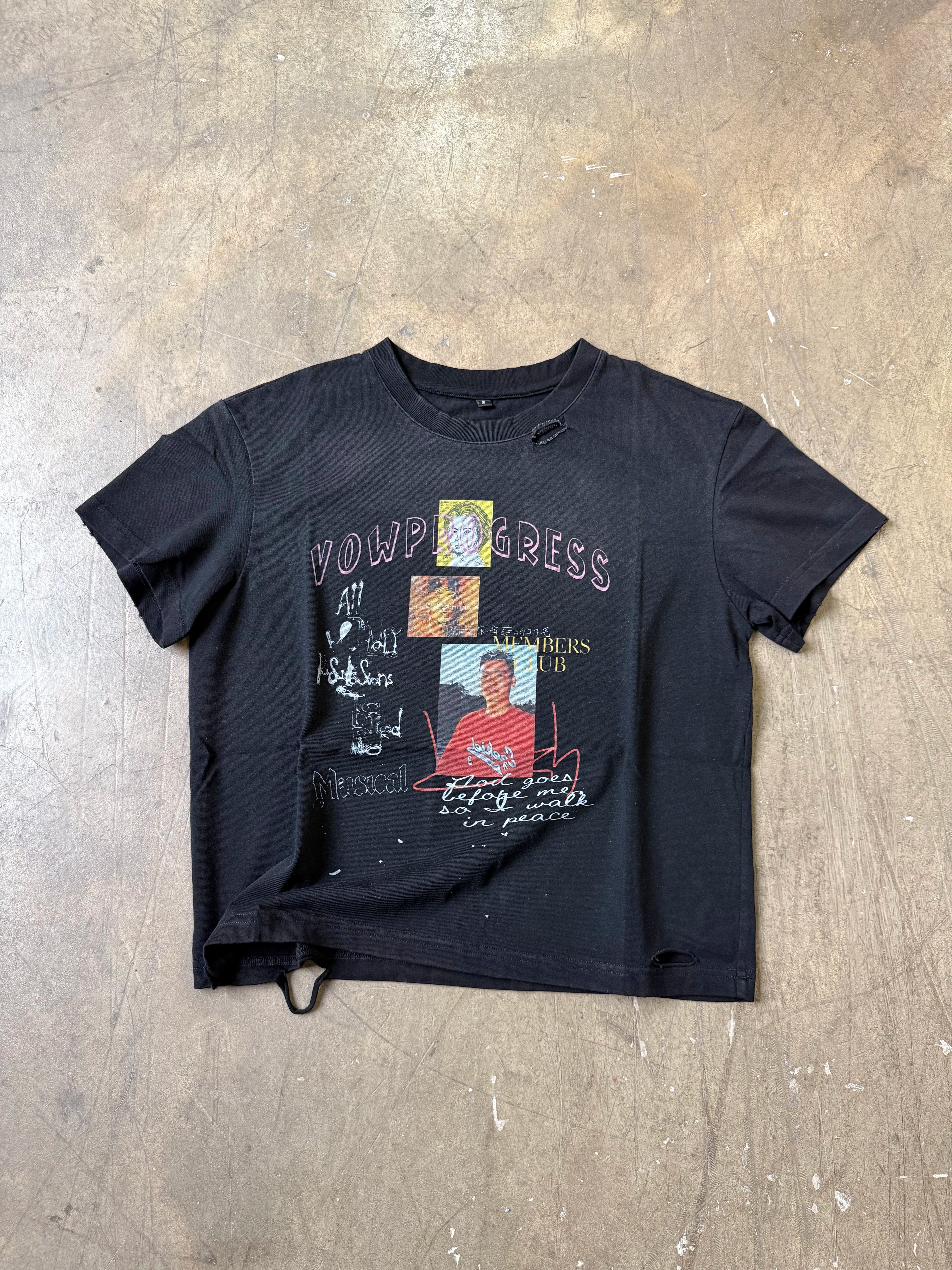 VOWPROGRESS Vintage Front Shoulder Casual Tee