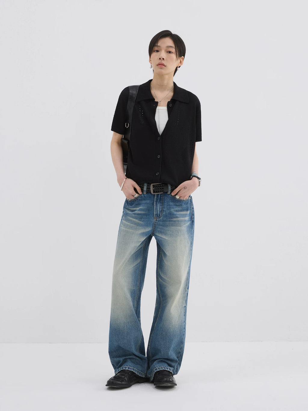 Sameuoo Skeleton Knitted Casual Polo Shirt