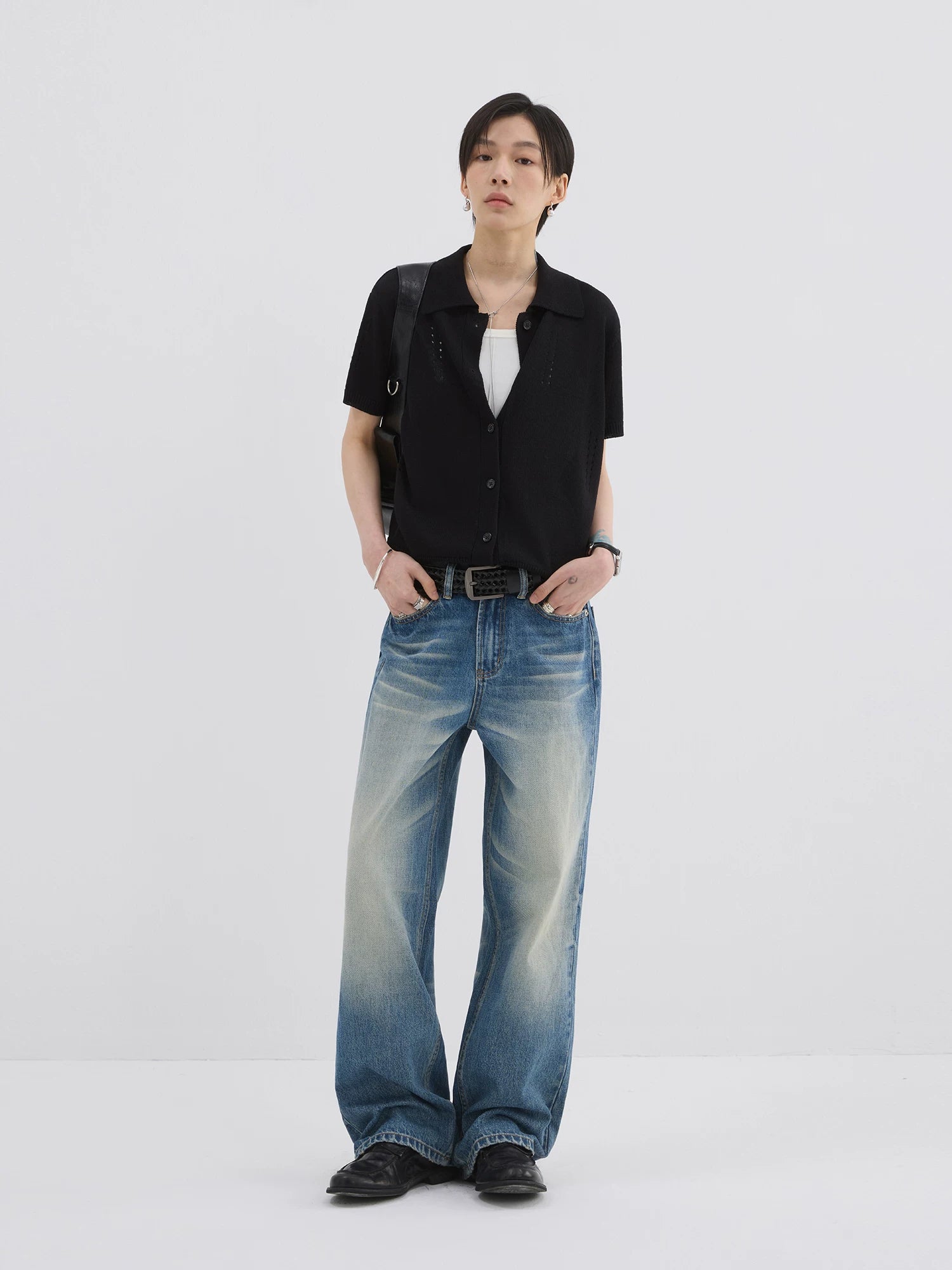 Sameuoo Skeleton Knitted Casual Polo Shirt