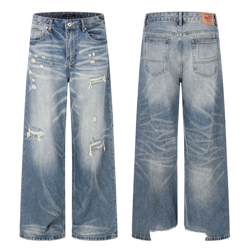 11KN Retro Loose Ripped Straight Mopping Jeans