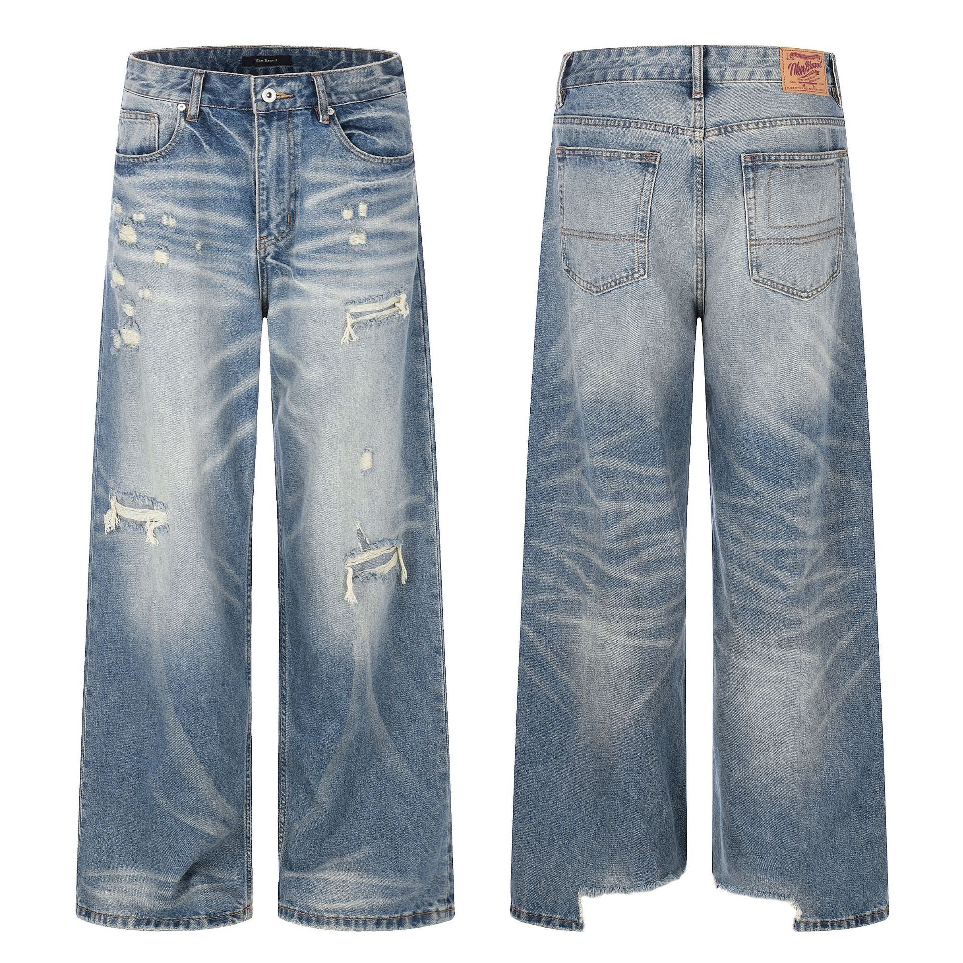 11KN Retro Loose Ripped Straight Mopping Jeans