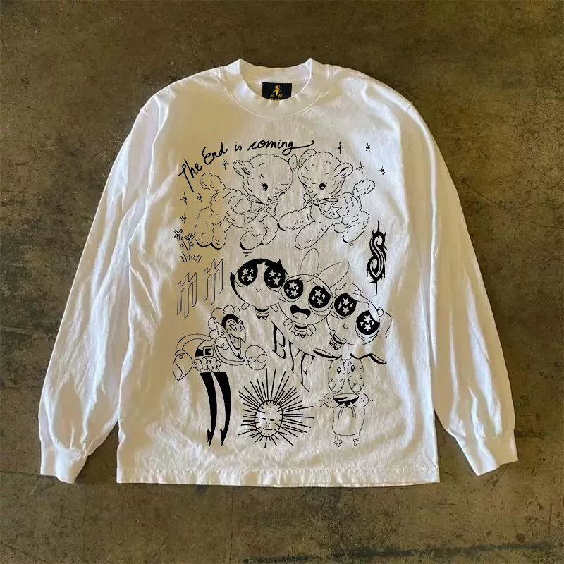UPUPXIA Cartoon Graffiti Print Casual Tee