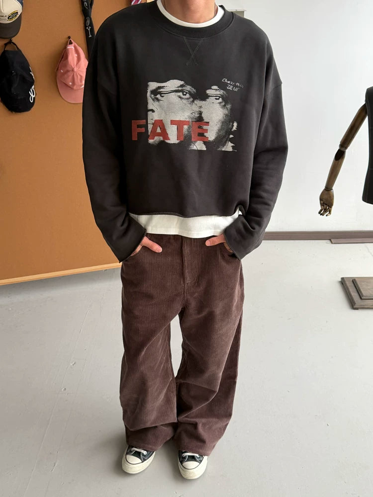 CENSMADE Retro Portrait Print Loose Sweater