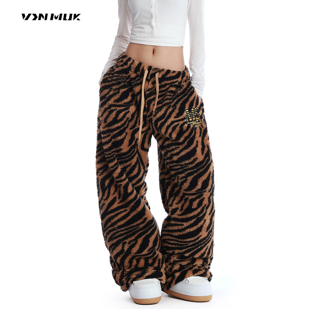 Mershier Vintage Yellow Black Tiger Lamb Wide Leg Pants