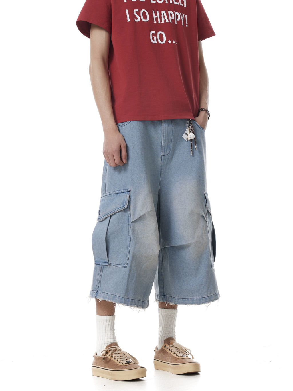 BTSG Premium Sense Natural Washed Pleated Denim Shorts