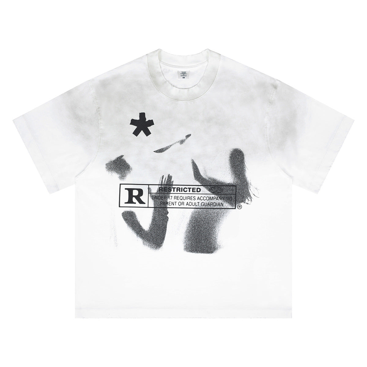SUPER WAY Letter Printing Gradual Change Spray Color Casual Tee